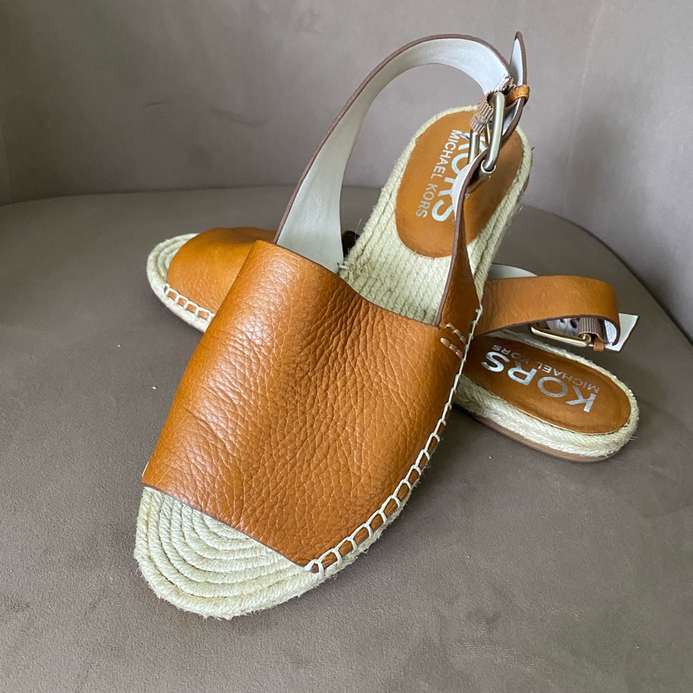 Michael Kors Tan Leather Espadrille Slingback Sandals